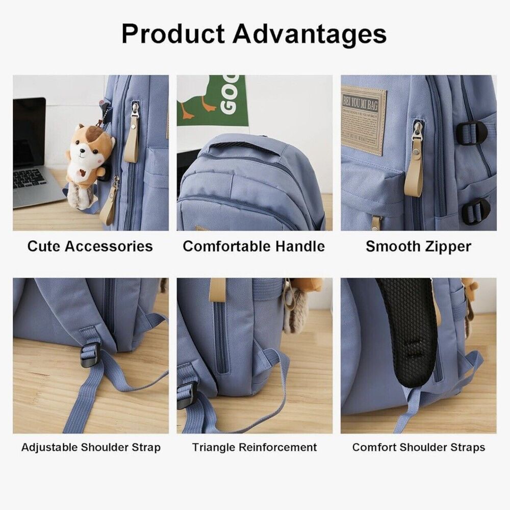 Kawaii Canvas Backpack Set - 5 Pieces Student Pack - Picture 3 of 5